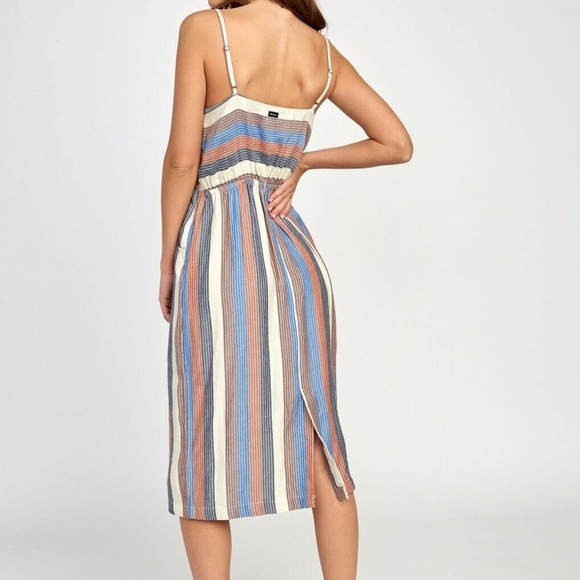 RVCA Striped Proxy Midi Dress with Button Detail - Picture 2 of 4